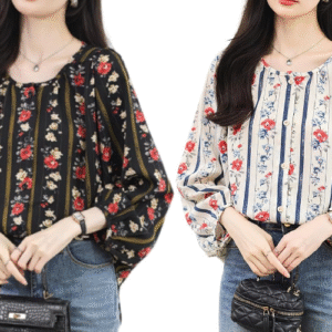 ROSELUCA. Women's Floral Striped Shirt, Blouse, Top, Chiffon, Round Neck, Spring, Summer
