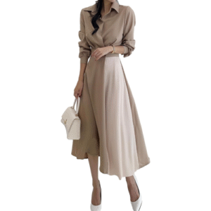 RoyzTocz Women's Shirt, Dress, Switchable Dress, Pleated Dress, Spring, Long Dress, Long Sleeve, A-Line, Slimming, Beautiful, Casual
