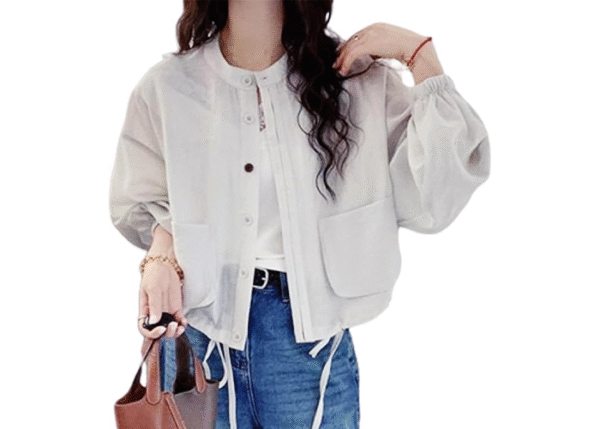 Vmiutyer LLOP Women's UV Cut Shirt, Short Length, Button, Ribbon, Cool, Shirt Jacket with Pockets, Sheer, Thin - Image 2