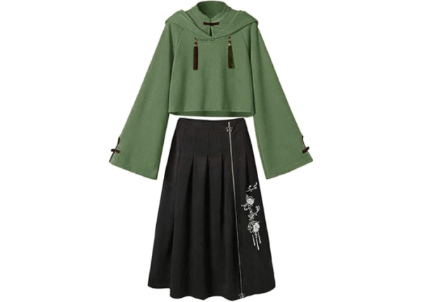 Minesam Chinese Style Hoodie, Women's, Hooded, 2-Piece Set, Top and Skirt, Chinese Clothing, Stylish, Spring and Autumn - Image 3