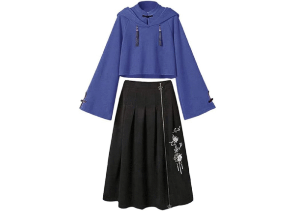 Minesam Chinese Style Hoodie, Women's, Hooded, 2-Piece Set, Top and Skirt, Chinese Clothing, Stylish, Spring and Autumn - Image 2