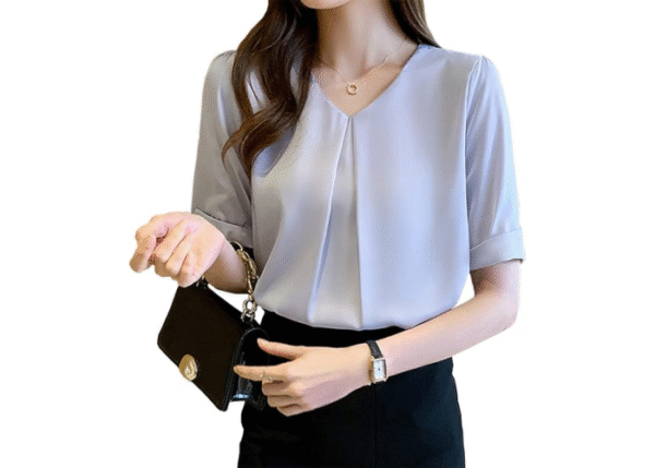 Xiaoyu Women's Blouse, Short Sleeve, Office Chiffon Shirt, V-Neck, Stylish, Top