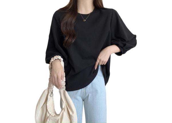 R10righten Women's Pullover Blouse, 3/4 Sleeves, Lantern Sleeve, Round Neck, Cotton Blend - Image 3