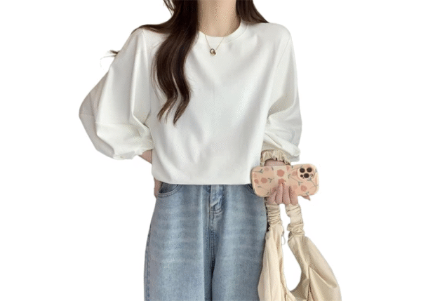 R10righten Women's Pullover Blouse, 3/4 Sleeves, Lantern Sleeve, Round Neck, Cotton Blend - Image 2